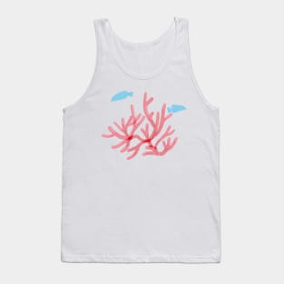 Pink coral and blue fish in the ocean Tank Top